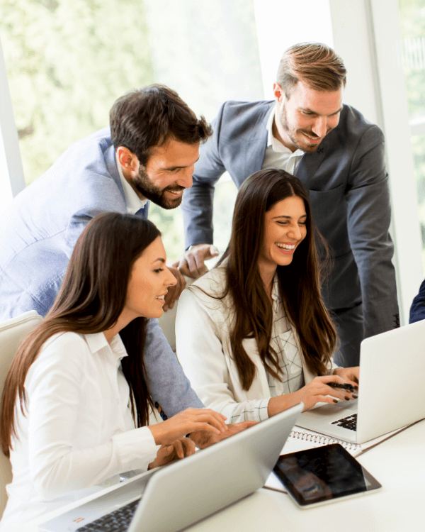 Business team at computer together